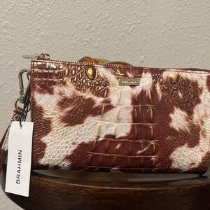 Brahmin Tan and Cream Embossed Wristlet